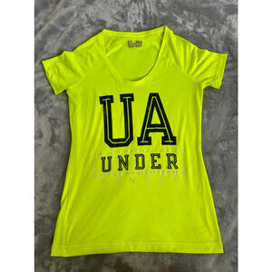 Under Armour Neon Yellow Heatgear Semi Fitted Graphic Womens Cut Tee Small